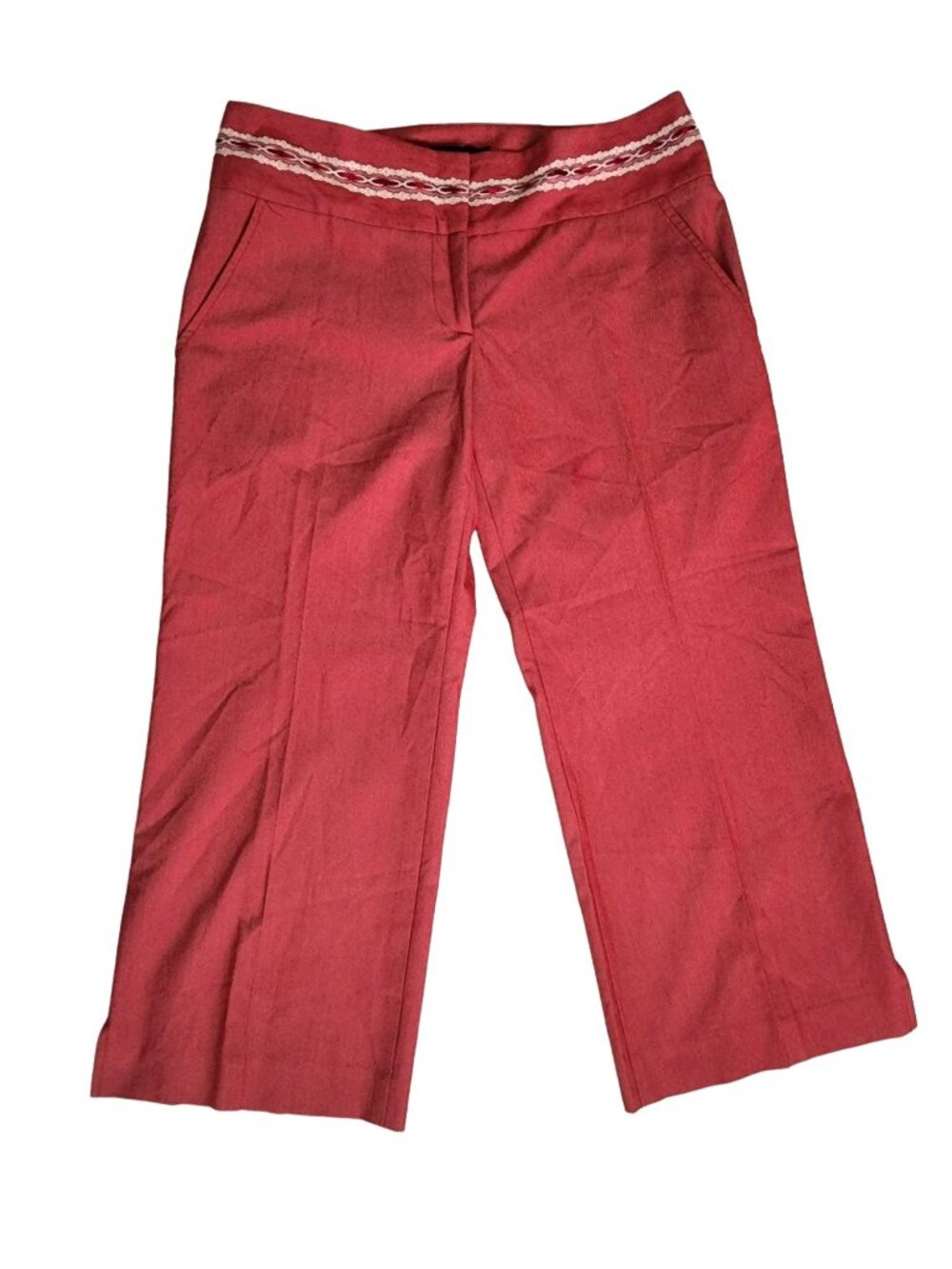 BEBE Women's Lace Detailed Waistband Crop Ankle Pants In Rhubarb Size 4 - Picture 3 of 13